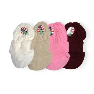 NWT Women Cable Knit Beanie Hat with Brim Double Cuff Winter Cap One Size